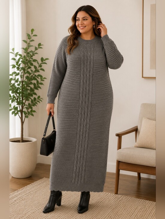 Dresses & Skirts - Grey Cable-Knit Sweater Dress